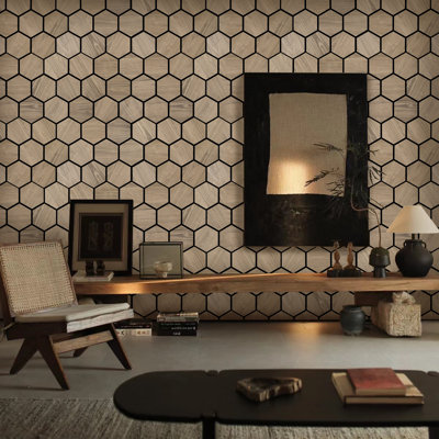 29"x23.8" MDF Decorative Wall Paneling, 3D Hexagon DIY Acoustic wall panels Veneer Decorative Soundproof(4-piece)