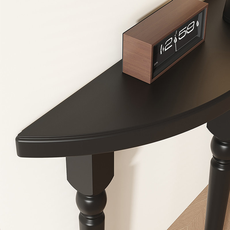 39.37" Black Half Moon Solid Wood Console Table, 31.5" H x 39.37" W x 9.84" D