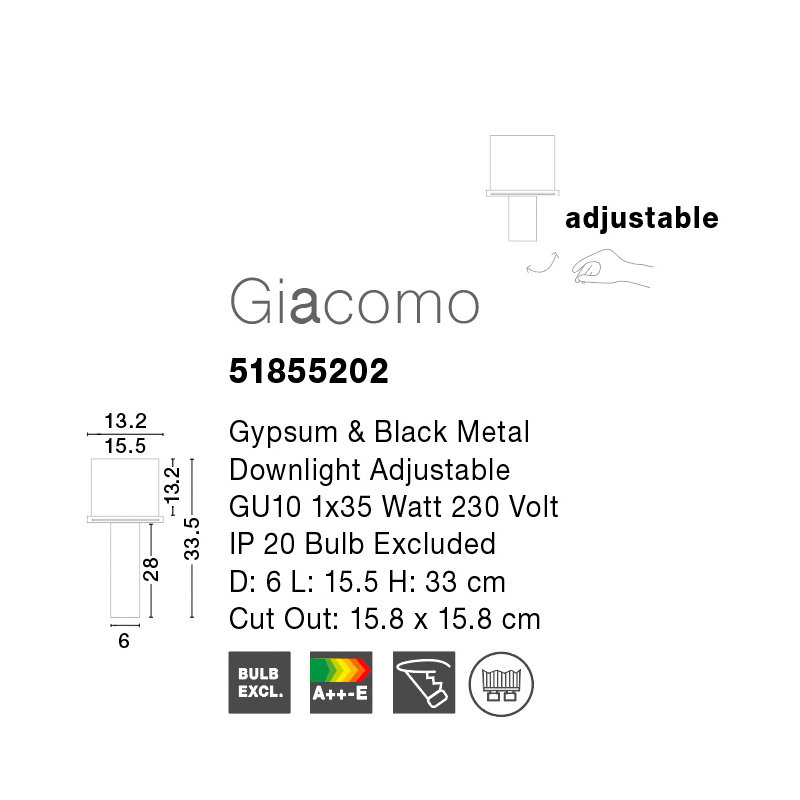 Giacomo 15.5cm Downlight and Recessed Lighting Kit, Black