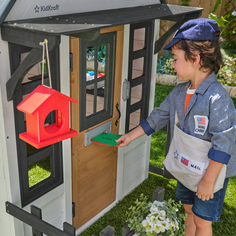 Riverscape Wooden Playhouse with Doorbell, Kitchen and Pet Door - White