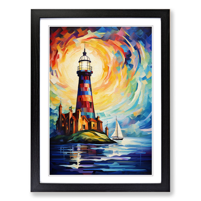 Lighthouse Abstract Art - Framed Print, Black Framed, 34cm H x 25cm W x 2cm D