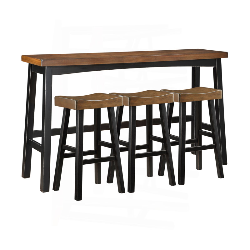 Transitional 4-Piece Pub Height Set, Table And Bar Stools Black And Brown Finish Solid Rubberwood Furniture, Brown/Black