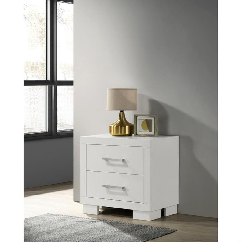 Table de chevet 2 tiroirs en panneau de fibres à densité moyenne, Blanc, crème