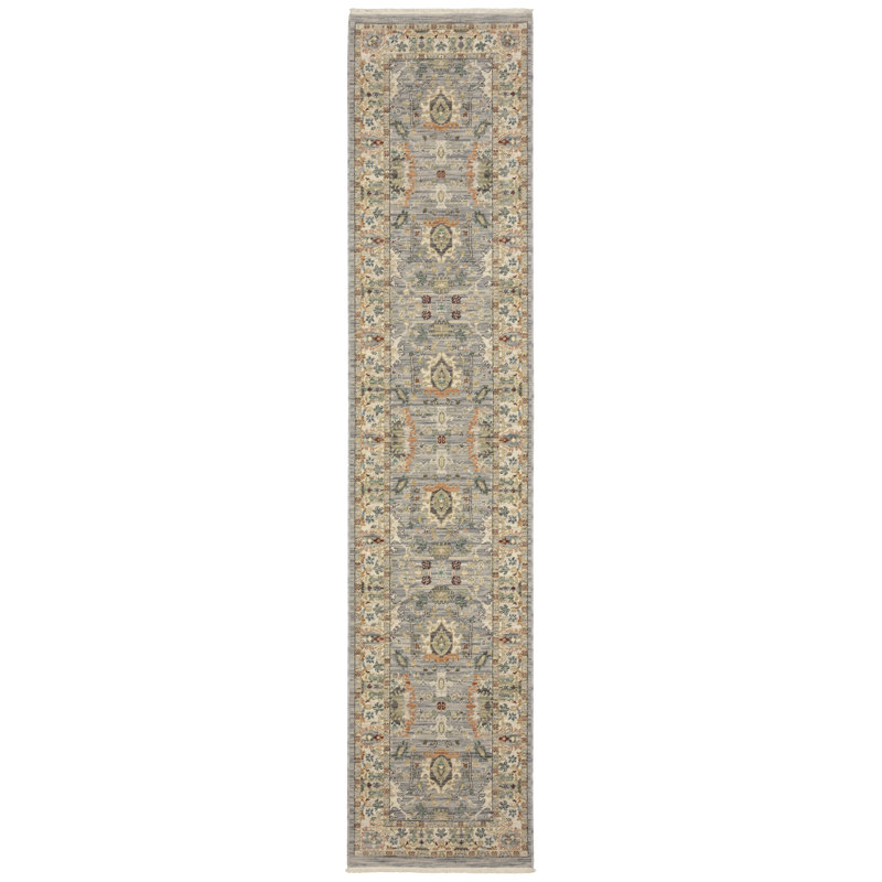 Oriental Machine Woven Wool and Nylon Area Rug, Runner 2'6" x 12'