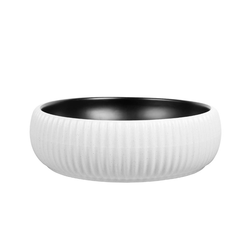 16 in. Round Vessel Bathroom Sink in Matte Black and Textured White Ceramic