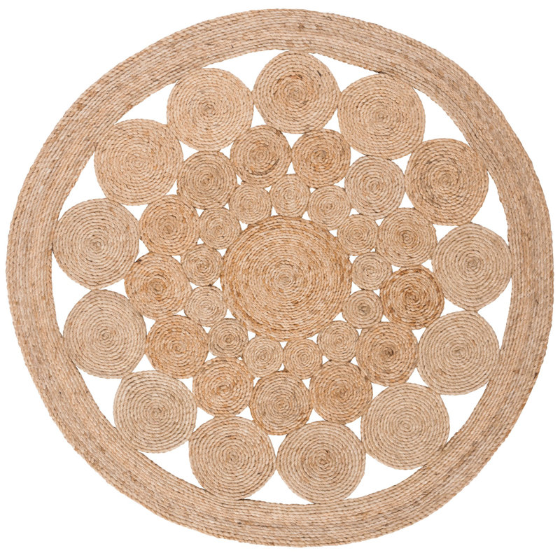 Phirun Natural Fiber Hand Woven Jute Solid Color Rug, Round 10'