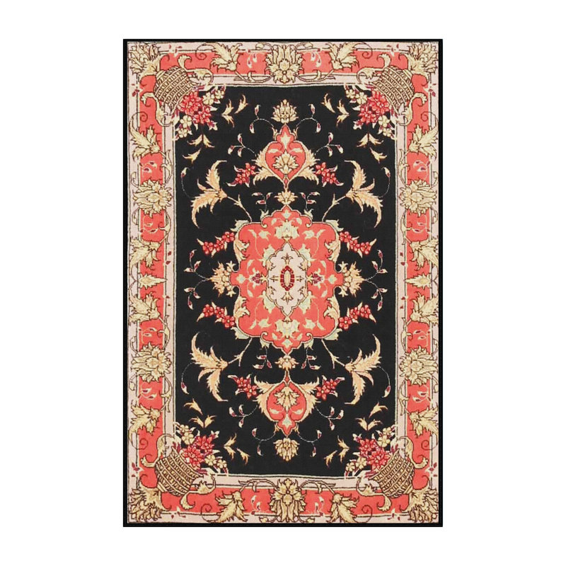 Tapis orange/noir traditionnel Linets, Rectangle 5 pi x 7 pi