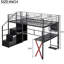 Lit mezzanine double pleine grandeur noir avec poste de travail, garde-robe et coin-repas