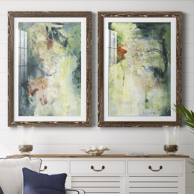 Nature's Elements I - ensemble de 2 peintures encadrées, H 37,5 po x l 27,5 po x P 1 po, Encadré de bois de noyer