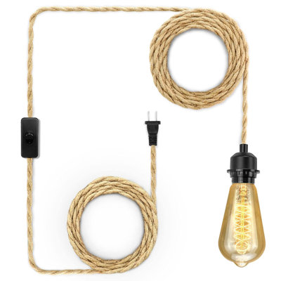 Plug in Pendant Light Cord, Farmhouse Hanging Lights with Plug in Cord, 15FT Hemp Rope