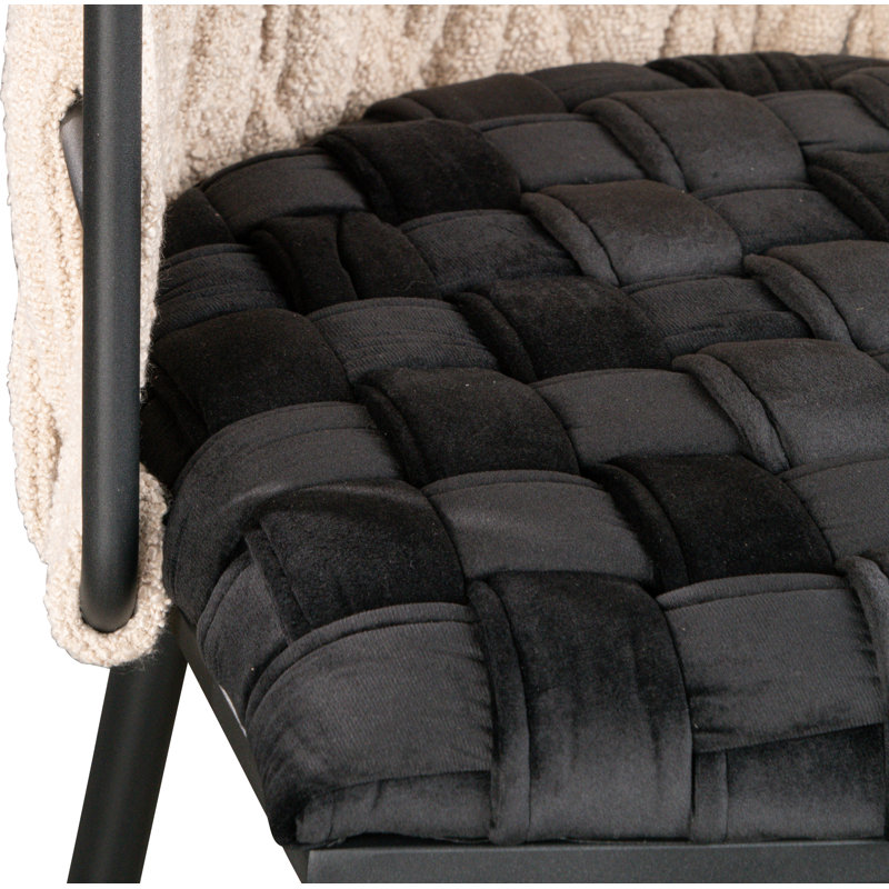 Ensemble de chaise de salle à manger avec accoudoirs tressés Tyrone, Velours noir / blanc, Noir