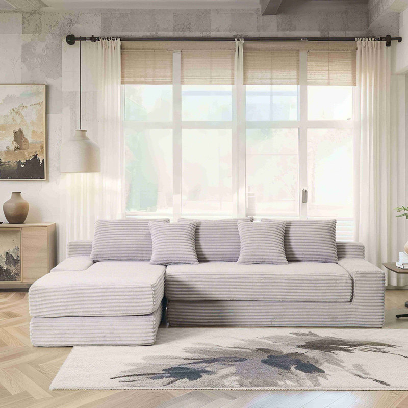 Canapé modulaire en L Albert, Tissu gris pâle