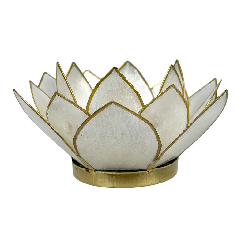 Porte-bougie bougie en forme de lotus blanc côtier naturel Capiz - 4,75 po de diamètre x 2,25 po de hauteur