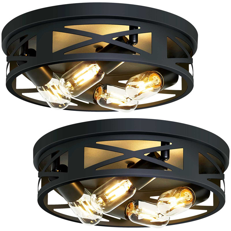 Ensemble de 2 plafonniers encastrés industriels mat 4 lumières, 4, Noir, H 3,81 po x l 13,77 po x P 13,77 po
