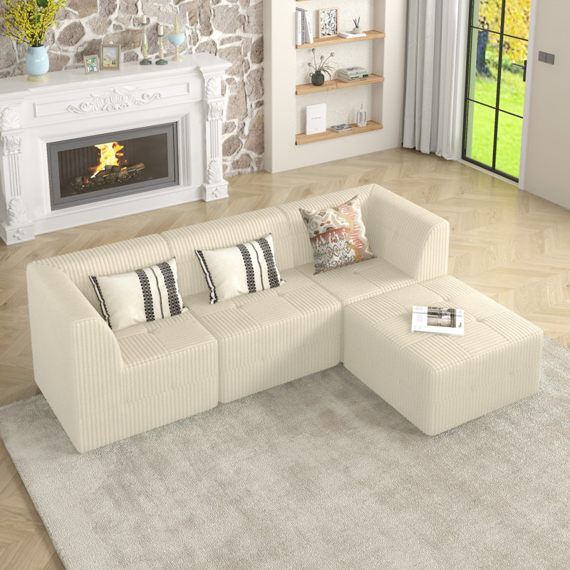 Canapé modulaire Boneless L, Velours côtelé beige