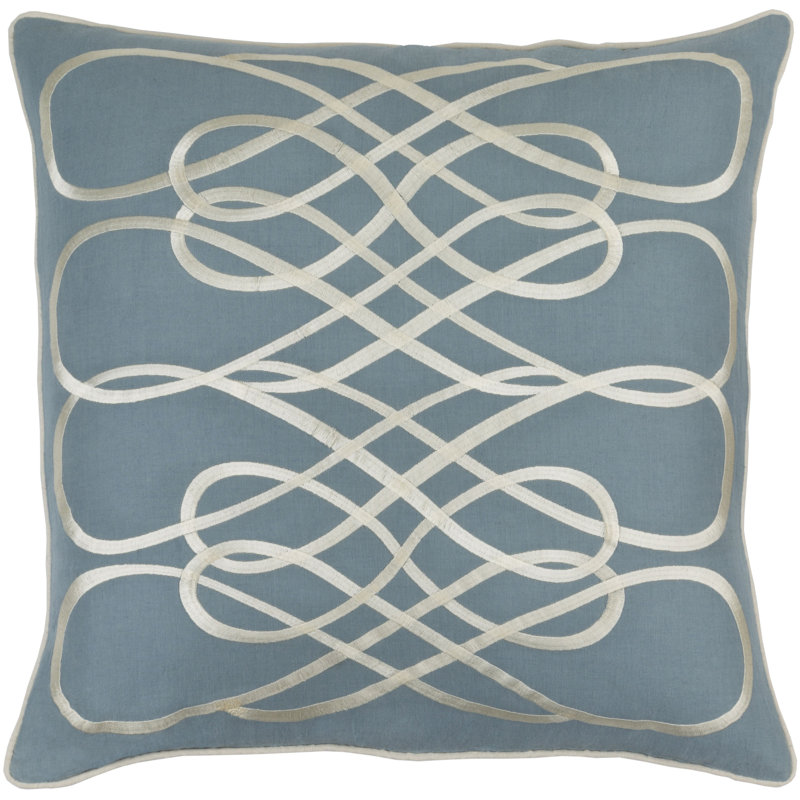 Housse de coussin en lin Leah, H 22" x l 22" x P 0,25", Denim \ beige