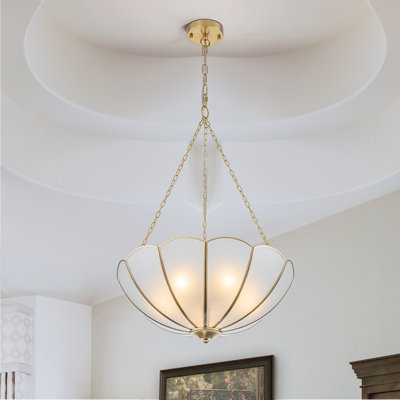5-Light Gold Vintage Glass Bowl Pendant Light