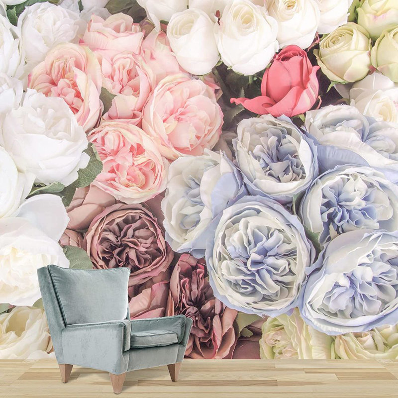 Murale fleurs romantiques, L 100 po x l 144 po