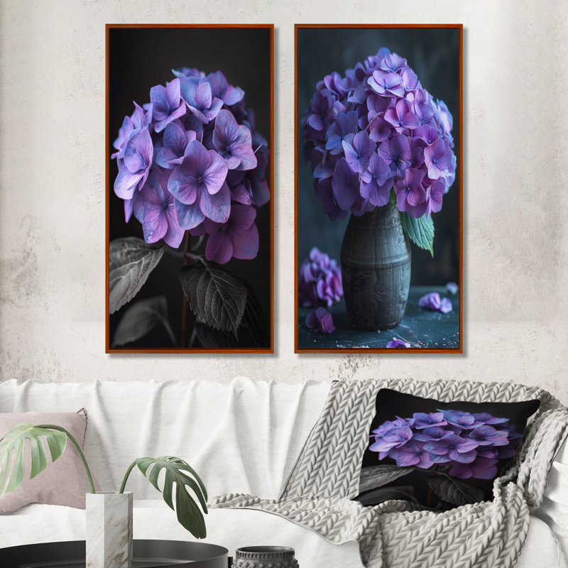 Hortensia mauve ferme charme I - ensemble d'hortensias muraux 2 pièces, H 40 po x l 40 po, Brun, Impression encadrée