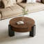 Table basse ronde de 33 po avec rangement dissimulé, table d'appoint moderne en placage de bois Wabi-Sabi, table d'appoint centrale robuste à 3 pieds pour le salon, petit espace-1092056689