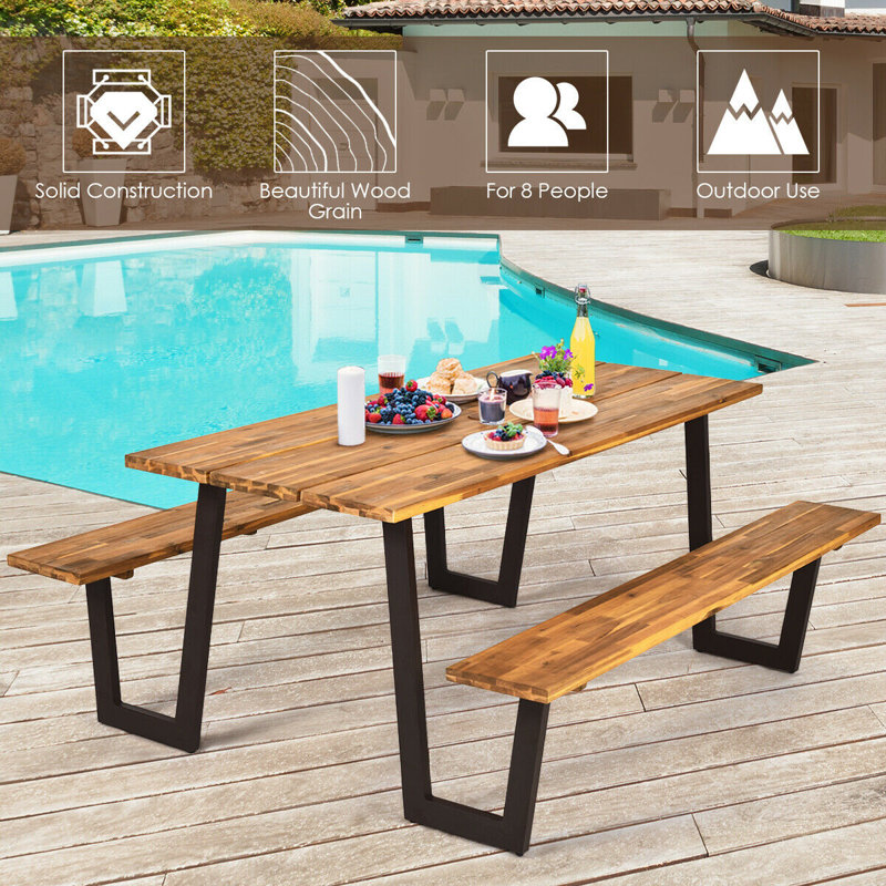 Reeside Rectangular Acacia Outdoor Picnic Table