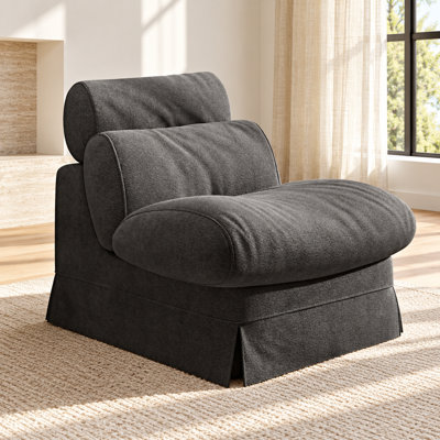 Chaise d'appoint minimaliste avec structure en bois massif robuste, revêtement en chenille doux à fermeté moyenne, soutien ergonomique de la tête et du bas du dos, tissu résistant aux taches facile d'entretien, idéal pour le salon, la chambre à coucher, le balcon, le coin lecture du bureau