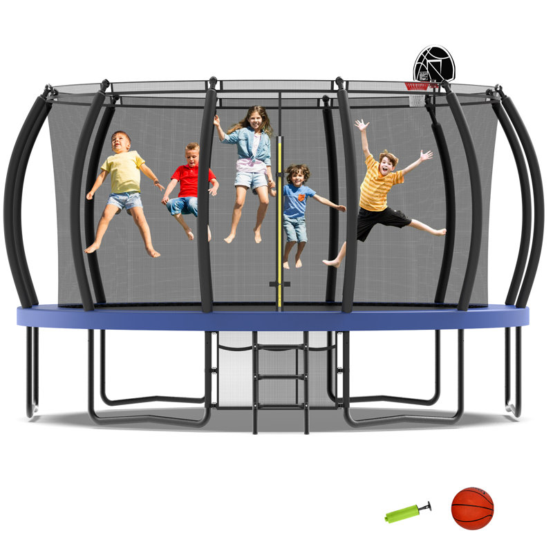 Sapphome Round Backyard Trampoline with Safety Enclosure, Blue/Black