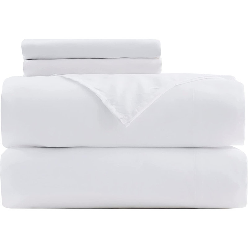 Washed Microfiber Bedding Microfiber Sheet Set, Cal.King Sheet Set + Fitted Sheet + 2 Pillowcases, White