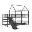 Lit superposé double en métal avec escalier de rangement, glissière, rails de sécurité, noir-129592268