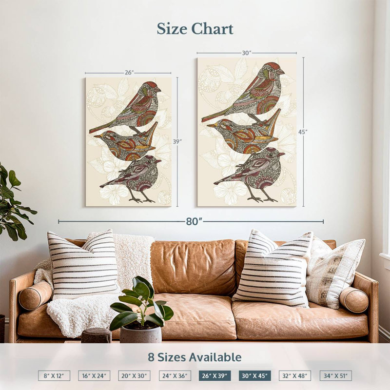 Trois petits oiseaux en ronce, H 39 po x l 26 po