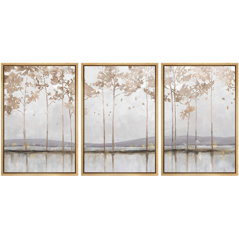 Ensemble de 3 reproductions sur toile, H 24 po x l 48 po x P 1,5 po, Naturel