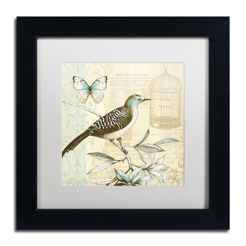 Lisa Audit Freedom I Beige Bird Canvas Art with Black Frame
