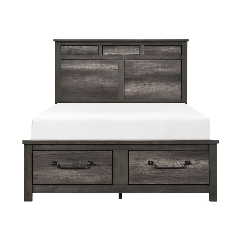 Queen Size Platform Bed, Gray Finish, Traditional Style, With Drawers, Gunmetal Tone, Bedroom Staple Upgrade