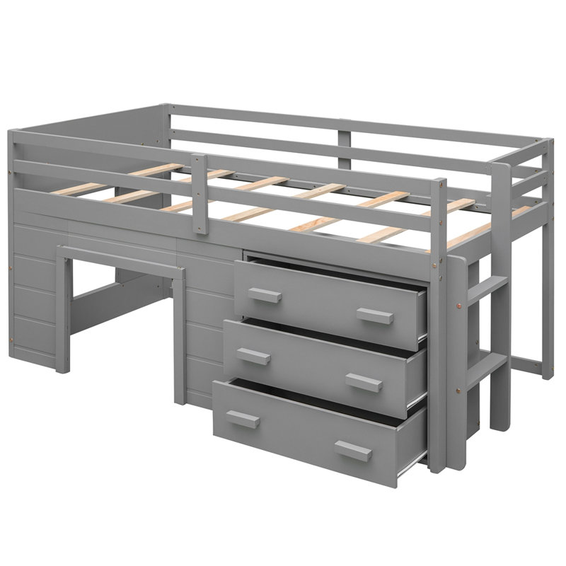 Lit mezzanine simple avec armoire et tablette, Grey