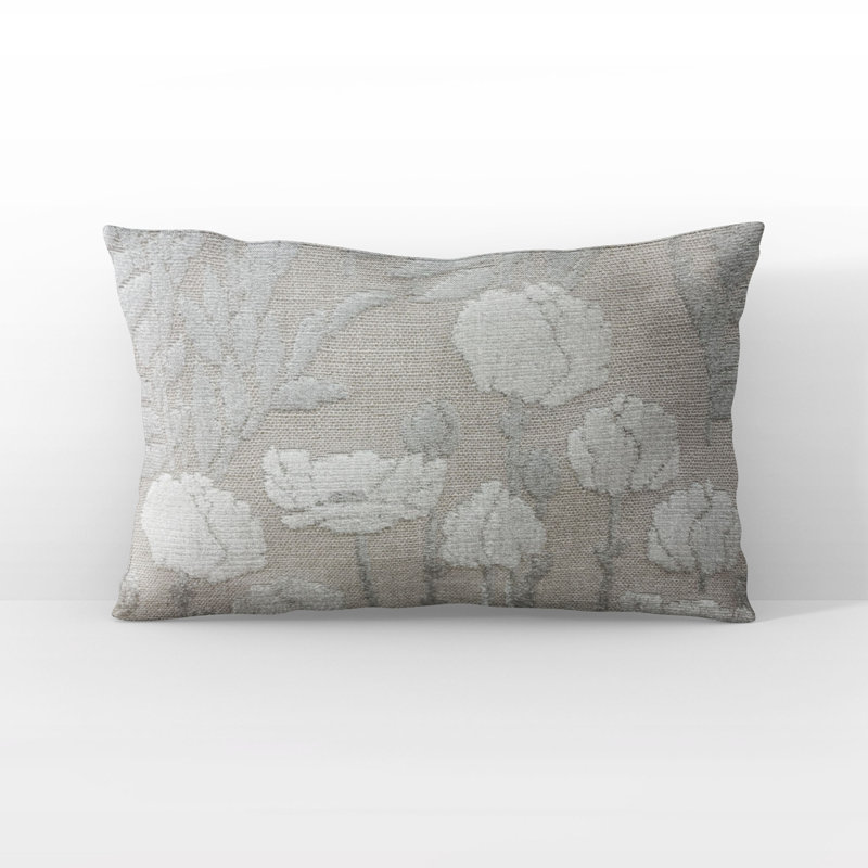 Coussin Plutus Enchanted Rose, Blanc, gris / floral, H 20 po x l 26 po, Forme rectangulaire