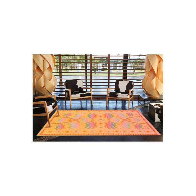 Orange Leaf Patterned Woven Base Carpet, Rectangle 2'4" x 4'