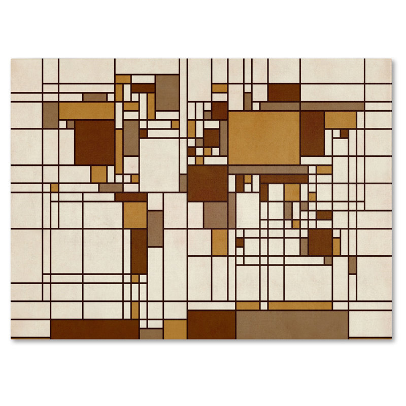 « mondrian world map » par michael tompsett, impression sur toile tendue encadrée, H 14 po x l 19 po x P 2 po