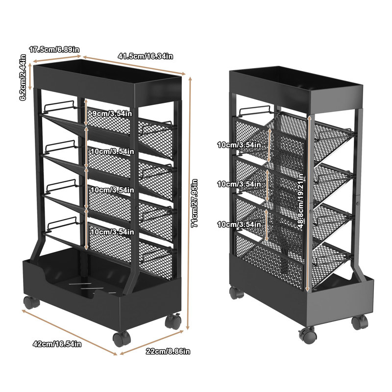 71cm H x 42cm W File Cart with Wheels, Black