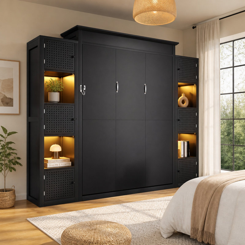 Grand lit escamotable avec lumières DEL et tablettes de rangement