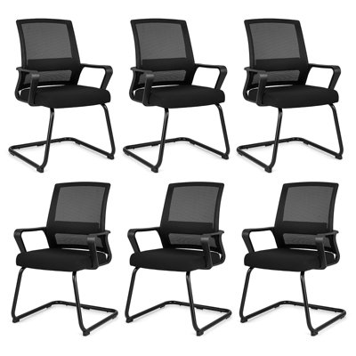 Inbox Zero Office Guest Chair Set Of 6 Conference Reception Chair W/ Lumbar Support & Sled Base by Inbox Zero