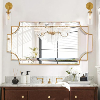  Miroir de salle de bain mural, miroir de meuble-lavabo rectangulaire, miroir décoratif biseauté poli pour hall d'entrée, salon, chambre à coucher (horizontal / vertical)
