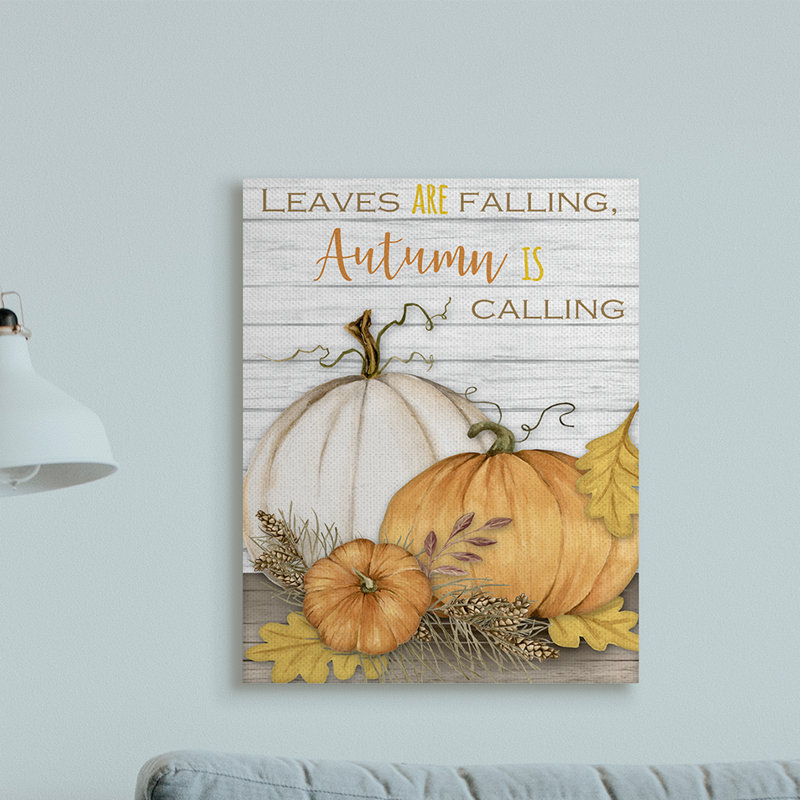 «Leaves Falling Autumn Calling Quote Farm Harvest» par Gail Green - impression d'art textuel, H 30 po x l 24 po x 1,5 po