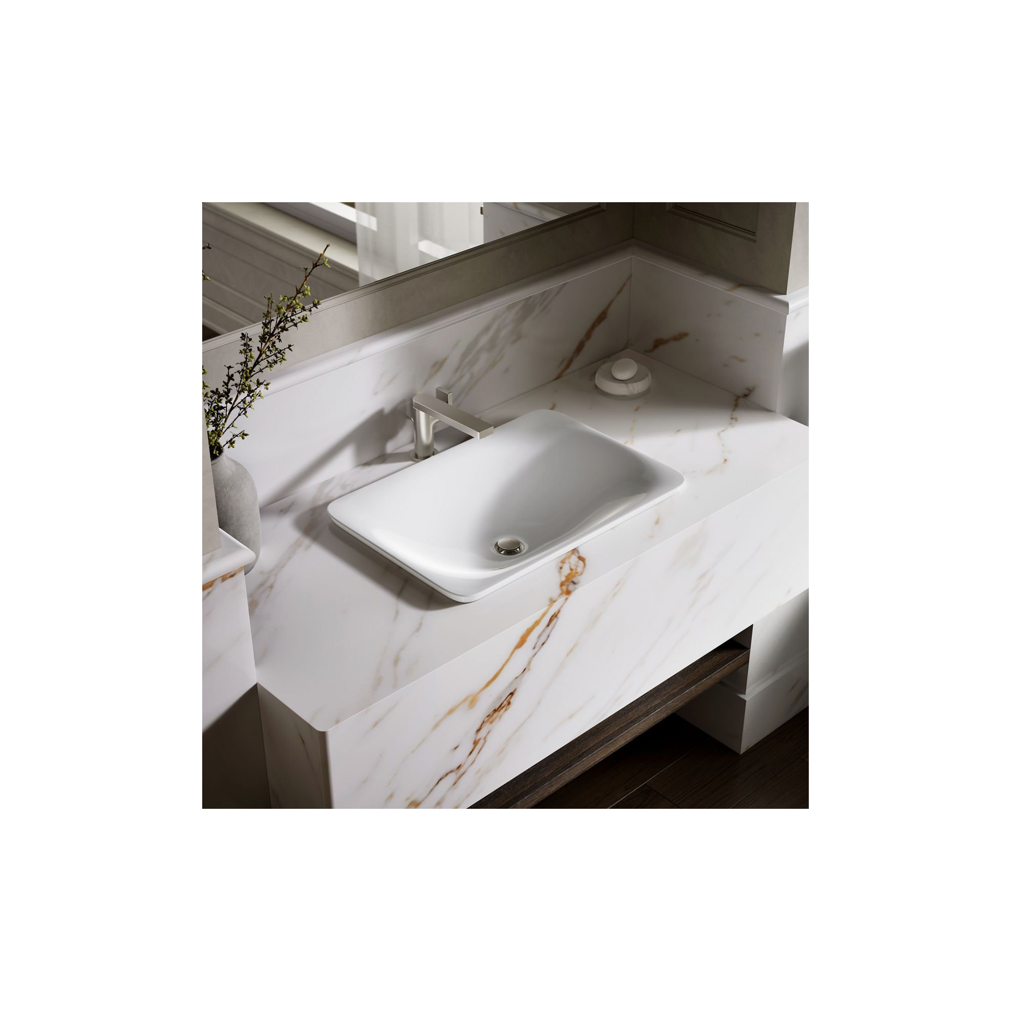 Carillon Ceramic Rectangular Drop-in Bathroom Sink, White