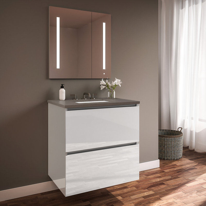 Curated Cartesian 31" Double Bathroom Vanity Set, Stone Gray, White, 25" Width