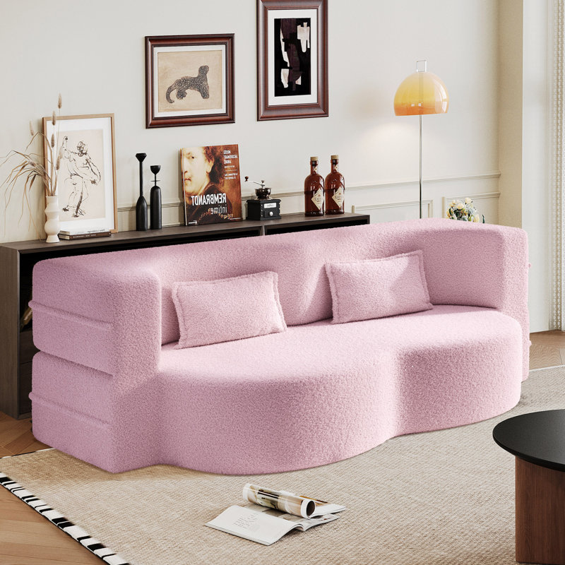 Canapé-lit moderne de 78,7 po avec 2 coussins pour le salon à petit pas, canapé-lit convertible en tissu rembourré de mousse, matelas pliant, aucun assemblage requis
