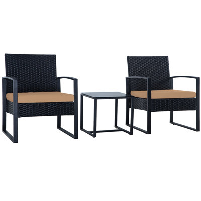 3 Pieces Patio Furniture Set Porch Bistro Set Outdoor Patio Rattan Conversation Sets With Coffee Table 