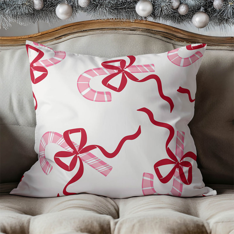 Coussin décoratif Candycanes & Bows, Blanc, H 18 po x l 18 po