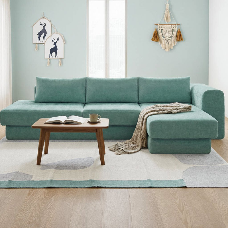 Canapé modulaire en forme de L de 113 po avec coussins double couche, revêtement en chenille, dossier rembourré, accoudoirs carrés, dossiers amovibles, canapé d'angle à 4 places pour le salon