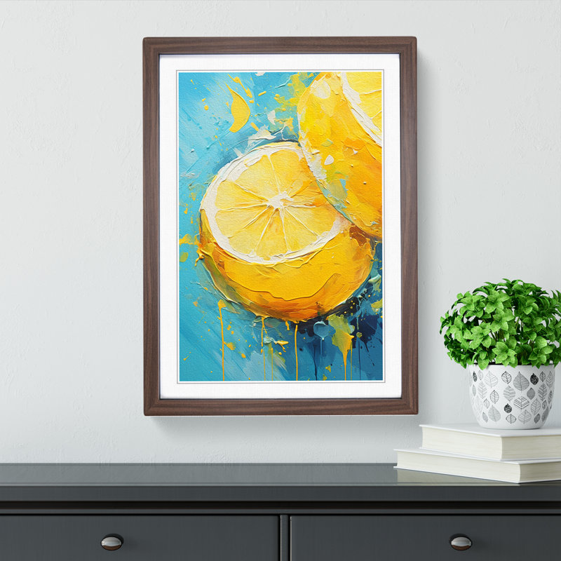 Lemon Fruit Gestural No.2 - Framed Print, Walnut, 34cm H x 25cm W x 2cm D