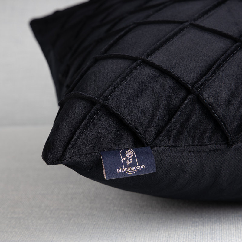 Square 18" Velvet Throw Pillow, Diamond Textured Decorative Pillows, Black, Polyester